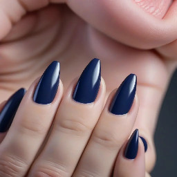 Dunkelblauer French mit einem kleinen e auf dem kleinen Finger