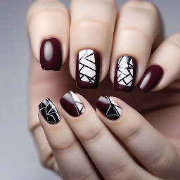marron nails that say luray in marroon whit and black