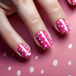 polka dots, pink base, mid length, triangle shape