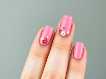 Cute pink nails for teenagers with flowers