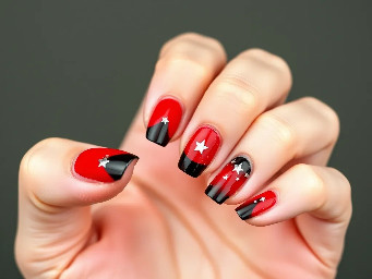 Red nails, black tips and stars