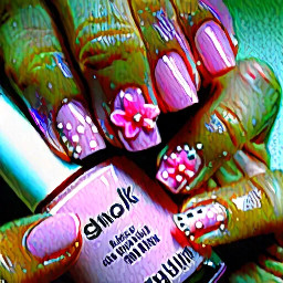 I want the thumb to have a milky pink base with an acrylic flower on it with a gem in the middle, the index fingered have a sheer nude base with a light pink French tip and tiny pink dots along the smile line, I want the middle to be solid pink base with a chrome on it, the ring to have an ombre pink to light pink effect with gold flakes on it near the cuticle and the thumb with mini pink hearts in a bunch of different light colored pink colors