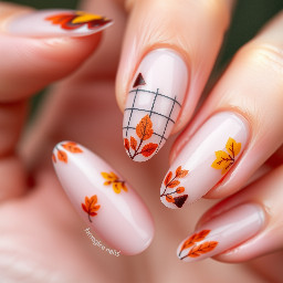 simple almond nails. fall vibes. include a grid pattern