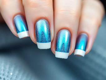 frozen blue chrome nails with white french tip