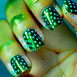 leafy green base with shimmery blue pola dots on top