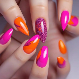 Stiletto nails hot pink and orange