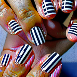 Some white and navy stripes, pointer and ring finger cute French dip, middle horizontal stripes pinky polkadots, and any other few colors that you think is best in almond short short