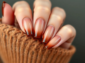 2. Brown + Nude Ombre  * Fades from nude at the base to brown at the tips (or vice versa) * Soft, blended look * Looks very elegant and “soft glam”     👉 Works really well with brown outfits without matching too harshly