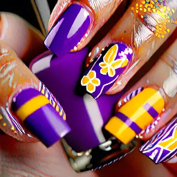 Easter nail art, purple and yellow