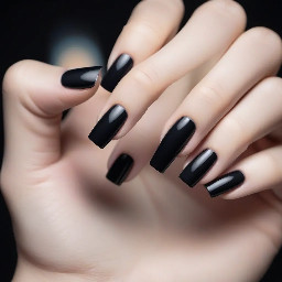 Long black square nails with French Tips