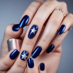 Deep nails with ring finger nail navy blue with a sparkly star