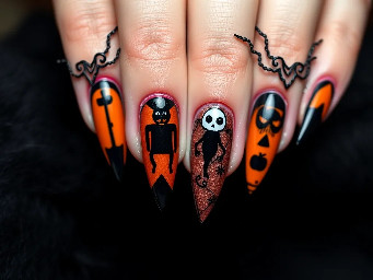 Create a spooky Halloween set that is on stiletto nails but very trendy