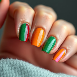 Green, red, orange, pink