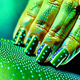 leafy green base with shimmery blue polka dots on top