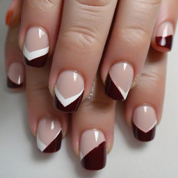 I have white, brown, tan, black, nude, red, wine red, and light pinkish orange color gel polish and I need a simple set made with some of the colors not all of them and the ring finger to be a French tip for an initial