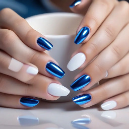 blue chrome nails with white french tip