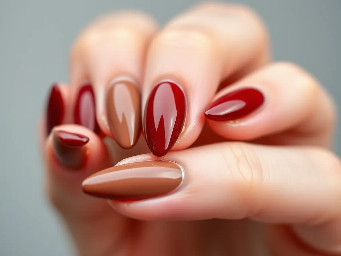 Almond shaped cherry mocha manicure.