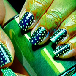 leafy green base with shimmery blue polka dots on top