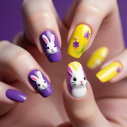 Easter nail art, purple and yellow, no bunny