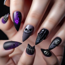 Create a spooky Halloween set that is witch themed on stiletto nails but very trendy
