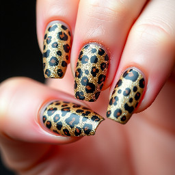 Bratz doll nails, leopard print glitter