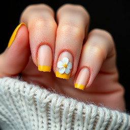 nude color, yellow color tips, white colored flower design