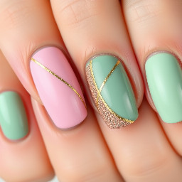 a half and half very liight pink and forrest green diagnol with a gold thing sparkly line running through the opposite direction