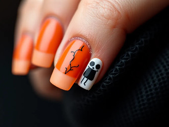 orange french tip with halloween/ fall design simple