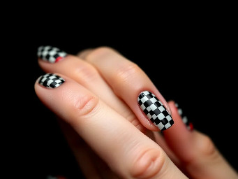 Black and white checked with red accents
