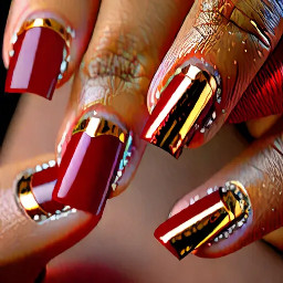 Blood red 3d and shimmer and French tip and gold base