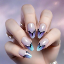 Short Ballerina Shinobu Kocho Cat Eye French Tip Nails — Elegant short ballerina-shaped nails inspired by Shinobu Kocho from Demon Slayer. Each nail features a mesmerizing magnetic cat-eye effect in an iridescent lavender-to-violet gradient with subtle hints of teal and pearl shimmer. Crisp white French tips are softly blended with delicate butterfly-wing accents outlined in black, echoing Shinobu's iconic haori pattern. Fine holographic glitter, tiny rhinestones, and subtle chrome details add a magical touch, while the overall look remains delicate, feminine, and sophisticated with a glossy salon-quality finish. The design captures Shinobu's graceful, ethereal aesthetic with a modern cat-eye French manicure.
