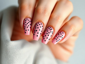 polka dots, pink base, mid length, triangle shape