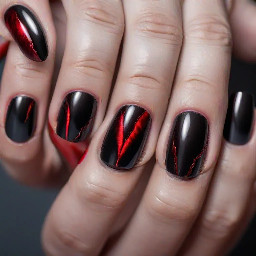 Black chrome tip with blood red cat eye nails