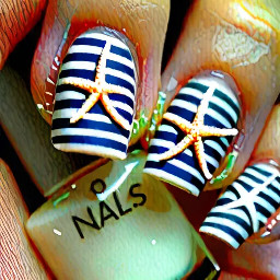 Can you make some nails with the thumb a white background the same length of your normal nail a starfish with white suction thingies and then can you make the background white on the rest of the nails and make them vertical stripes close together?