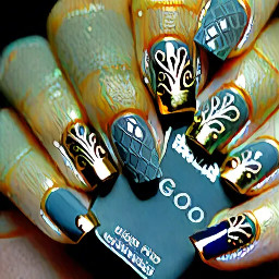 All nails use the same muted slate blue slightly mixed with a soft Pittsburgh, not different shades. The entire nail does not have to be blue. Some nails can have sheer nude bases with slate blue. every nail is different but they all coordinate. Mostly painted details only. The gold accents on most nails, like delicate outlines, curved French borders, or tiny metallic details. A couple of painted blue flowers.