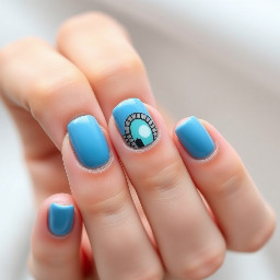 ok I want short natural nails where every nail is painted sky blue except the ring finger nail is going to have the empty tomb where Jesus was risen to celebrate easter painted on it there needs to be an empty tomb painted on the ring finger nail please also don't paint a cross cause that's not an empty tomb I literally want you to paint an empty tomb its that simple ok you don't listen I said don't paint a cross