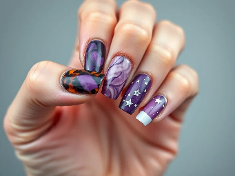 tortoise, purple marble/smoke and french tip with stars
