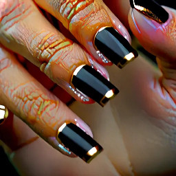 Black almond nails with a gold French tip