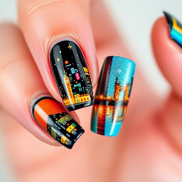 Squar shirt nails based off of the lines a trip album cover