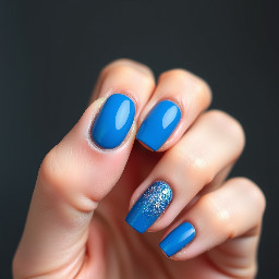 Short Squoval nails in sophiticated and elegant blue color