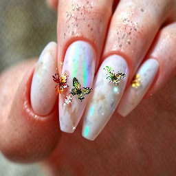 Prompt  Ultra-luxury couture nail art, long almond-shaped nails with a flawless high-gloss finish. A sophisticated blend of pearlescent chrome, translucent jelly layers, iridescent aurora shimmer, and delicate white marble veining accented with fine metallic gold foil. Each nail features a unique composition including hand-painted orchids, miniature butterflies, crystalline dew drops, floating holographic flakes, and tiny freshwater pearls. Soft blush pink fades seamlessly into milky ivory with hints of champagne and opal. Ultra-realistic lighting, professional salon quality, macro beauty photography, razor-sharp detail, elegant feminine luxury aesthetic, premium editorial fashion styling, award-winning nail competition design, perfectly manicured cuticles, luxury spa presentation, highly detailed textures, photorealistic, 8K, masterpiece.  Negative Prompt  blurry, low quality, cartoon, illustration, flat colors, poorly painted nails, deformed fingers, extra fingers, chipped polish, dirty nails, watermark, text, logo, oversaturated, unrealistic anatomy, duplicate nails, bad lighting, low resolution, noisy image.  Style Variations Quiet Luxury – nude beige, ivory chrome, gold micro-lines, subtle pearls. Mermaid Fantasy – aqua jelly, seashell chrome, pearls, holographic glitter. Dark Gothic – black obsidian chrome, silver filigree, roses, crystals. Cherry Blossom – pastel pink, sakura petals, soft glitter, delicate branches. Celestial – midnight blue, galaxies, moons, stars, silver chrome. Autumn Luxe – tortoiseshell, amber, bronze foil, maple leaves. Winter Ice Queen – icy blue chrome, snowflakes, crystal diamonds. Tropical Paradise – hibiscus flowers, turquoise marble, gold leaf, palm accents.