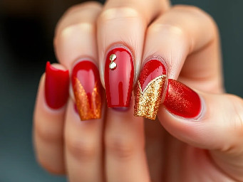 Blood red and  gold 3d and gold shimmer