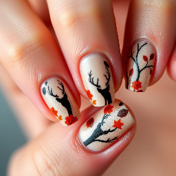 Fall themed nails with designs including deer spots