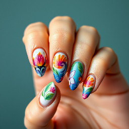 greece nails colorful almond shape