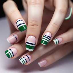 Some white and navy stripes, pointer and green finger cute French dip, middle horizontal stripes pinky polkadots, and any other few colors that you