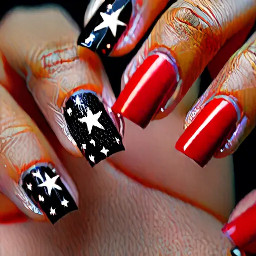 Red nails, black tips and stars