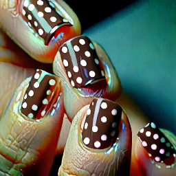 Mushroom colour with one nail with a lighter and darker polka dot
