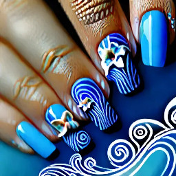 3d blue swirls with sea shells and flowers