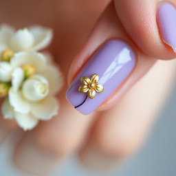 Short lilac design with single gold flower simple teens