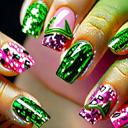 i want pink and green fancy nancy glitter princess whimsy almond shape nails